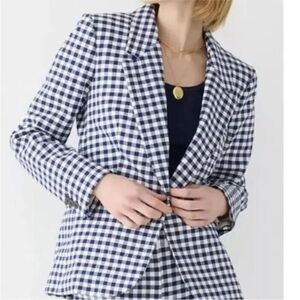 J. Crew Parke blazer in gingham bi-stretch cotton blend White Navy Blue